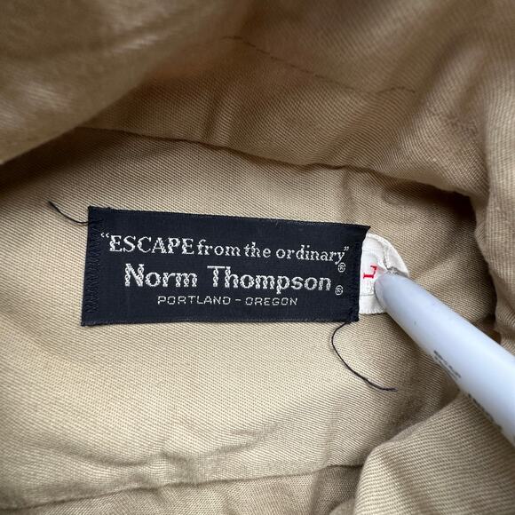 Vintage 70s 80s Norm Thompson Twill Safari Button Up Shirt Men Large Brown Khaki - Picture 2 of 10